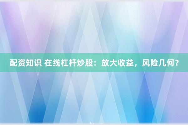 配资知识 在线杠杆炒股：放大收益，风险几何？